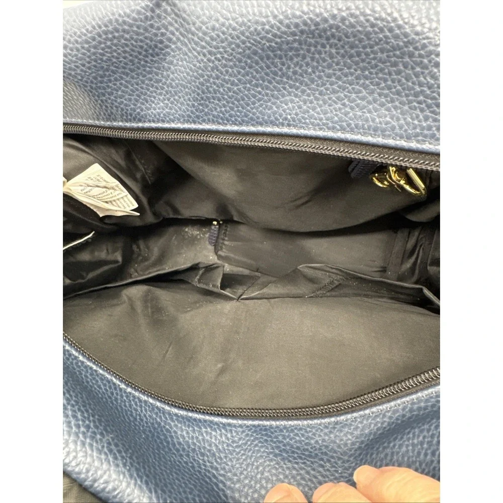 Large Petunia Pickle Bottom Boxy Backpack in Navy Blue Leatherette Diaper Bag